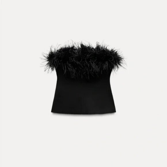 Zara Tops - ZARA STRAPLESS FEATHER TOP